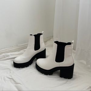 White & black chunky platform boots